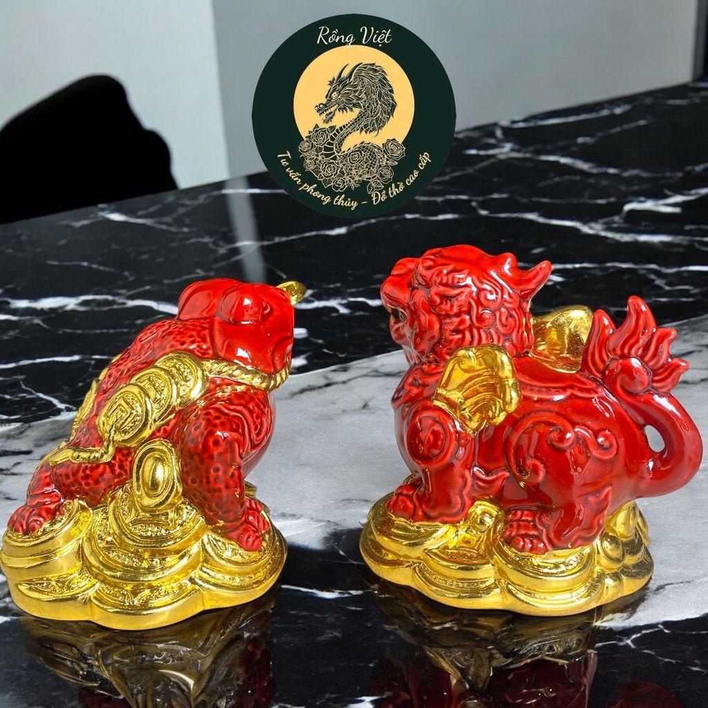 Cóc tỳ gốm sứ đỏ dát vàng RỒNG VIỆT - Thiềm thừ, tỳ hưu cao cấp trang trí ban thờ thần tài