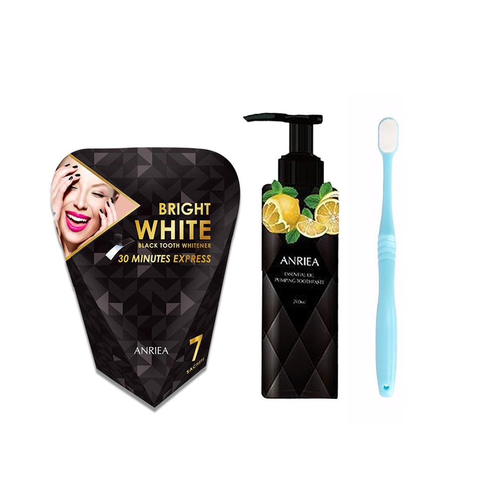 COMBO [LIỆU TRÌNH 7 NGÀY + KEM ĐÁNH RĂNG HƯƠNG CHANH TẶNG 1 BÀN CHẢI] Dán Trắng Răng Anriea Black Tooth Whitening 3D