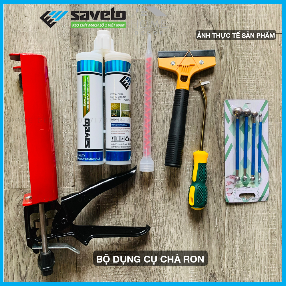 Bộ dụng cụ chà ron gạch Saveto- keo chà ron gạch Saveto 2 thành phần, cao cấp chính hãng chống thấm-chống bám bẩn