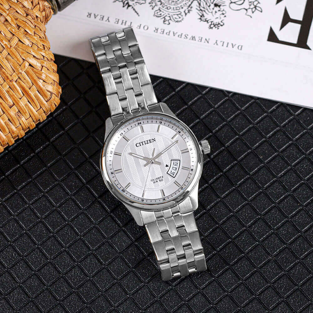 Đồng Hồ Nam Citizen Pin (Quartz) BI1050-81A (40mm) - Dây Kim Loại - Kính Khoáng - Mặt Trắng