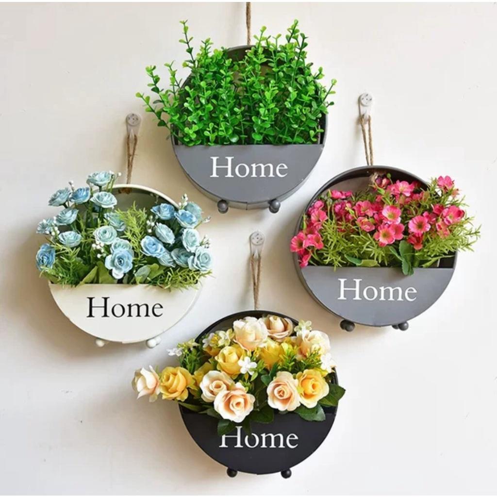 Giỏ hoa lá giả treo tường trang trí nội thất phòng khách, ban công, tiểu cảnh độc đáo Flowermini GH-04