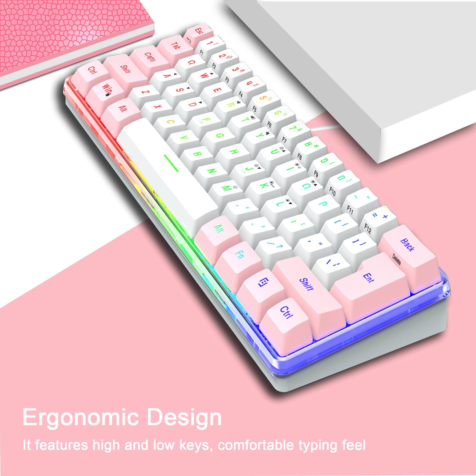 61 Keys Wired Keyboard Membrane Keyboard Compact Design RGB Backlight Effect with Multimedia Shortcuts Detachable Data Cable