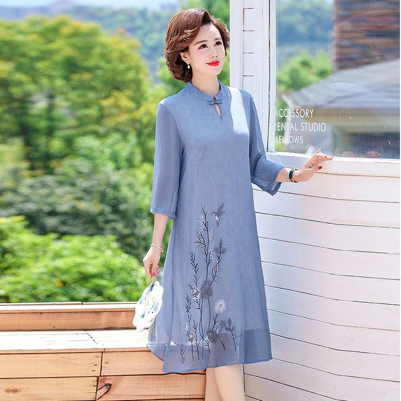 ️Đầm Suông Trung Niên️Đầm Dự Tiệc Trung Niên Phối Họa Tiết Hoa Dáng Suông Sang Trọng Size