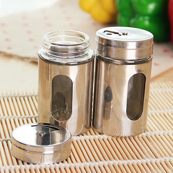 Lọ Tăm, Tiêu Thủy Tinh Vỏ Inox 304, Hũ Muối Tiêu Gia Vị Cao Cấp, Sang Trọng