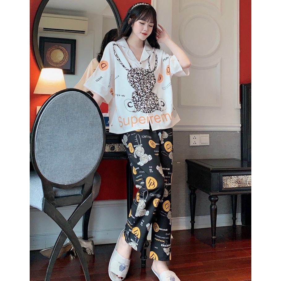 Đồ bộ mặc nhà Pijama dơi dài, chất lụa mango dày dặn, mềm mát - Freesize dưới 60kg
