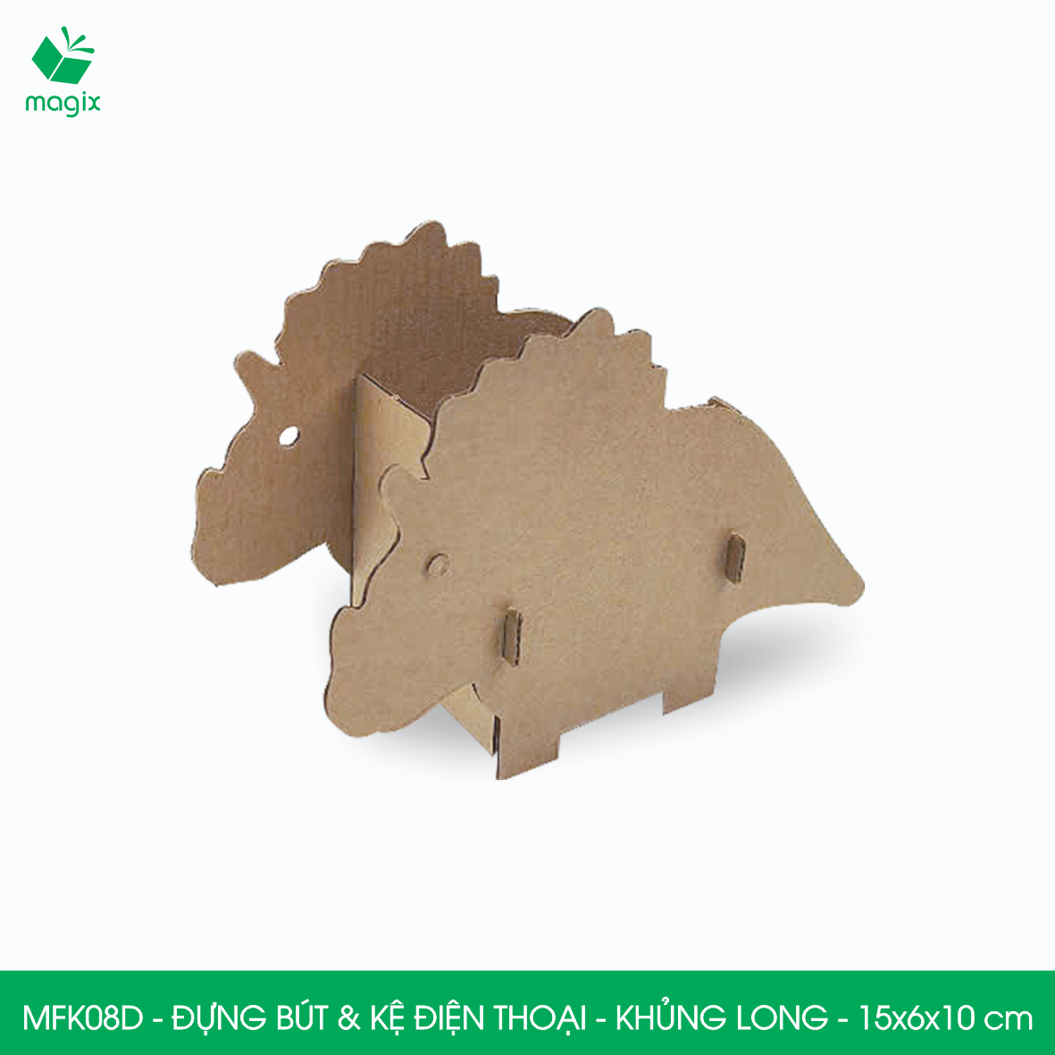 MFK08D - Đựng bút &amp; kệ điện thoại bằng giấy carton - Hộp bút kiểu dáng Khủng long - 15x6x10 cm