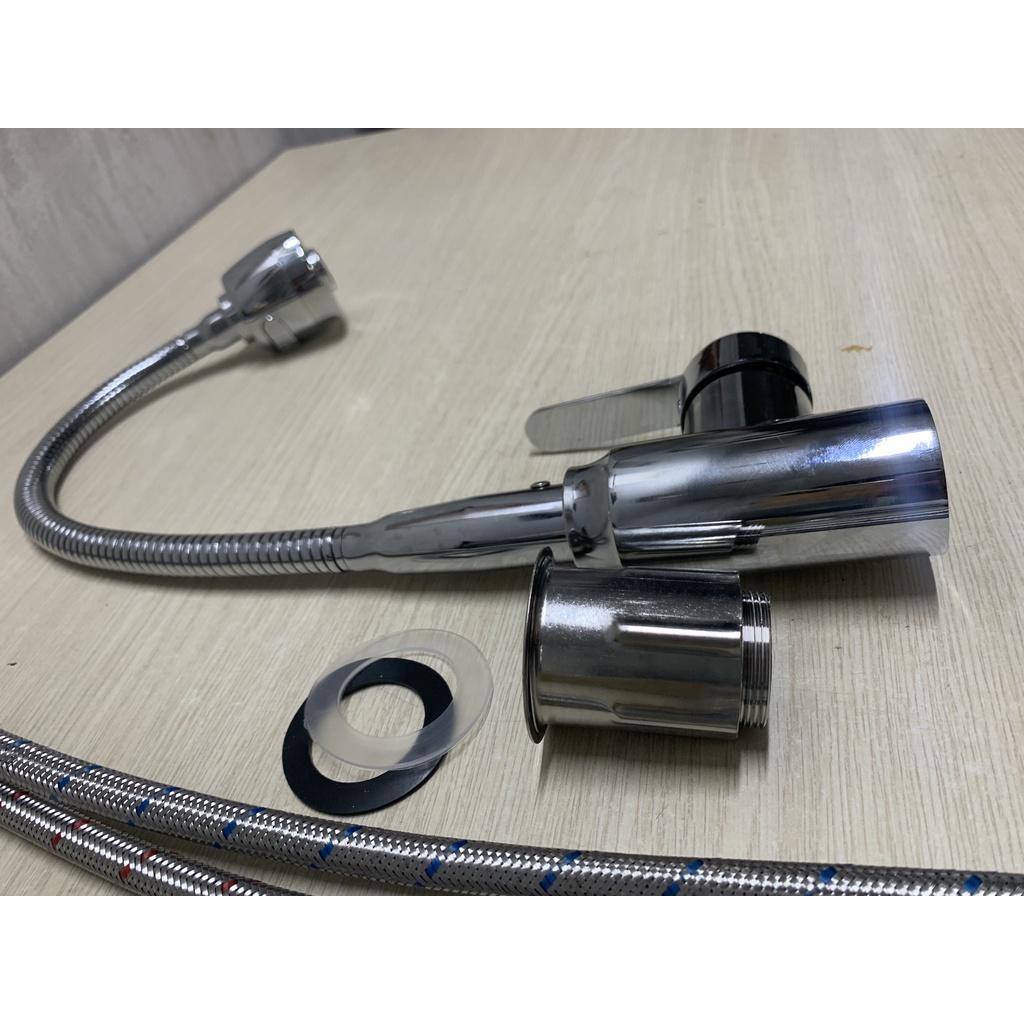 Vòi Rửa Chén Bát Nóng Lạnh Gắn Chậu Cần Mềm Inox Bóng
