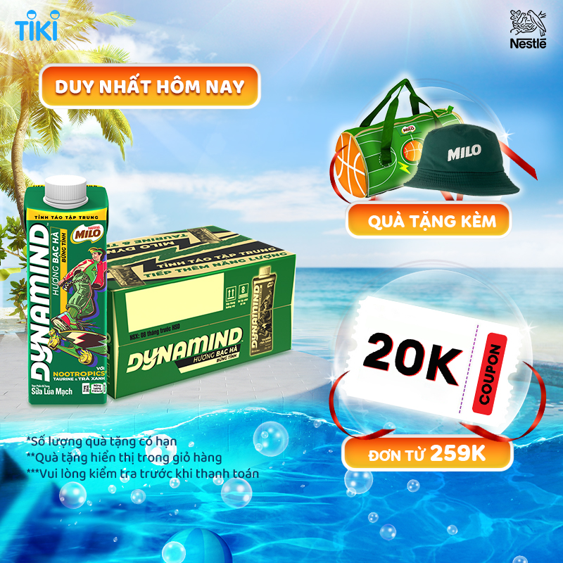 Thùng 24 hộp sữa lúa mạch MILO Dynamind Bạc Hà 200 ml (24*200ml)