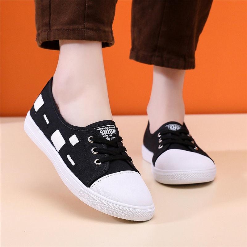 Giày Lười Nữ Vải Canvas Đế Bằng Phong Cách Mới