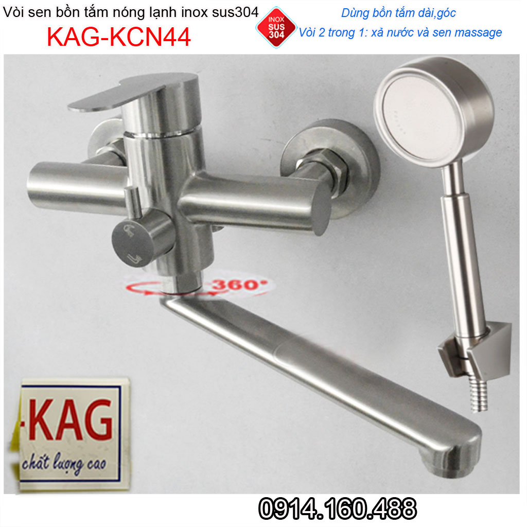 Vòi sen bồn tắm nóng lạnh Inox KAG-KCN44, trọn bộ sen gắn tường SUS304 cho bồn tắm nằm siêu bền chiết khấu tốt