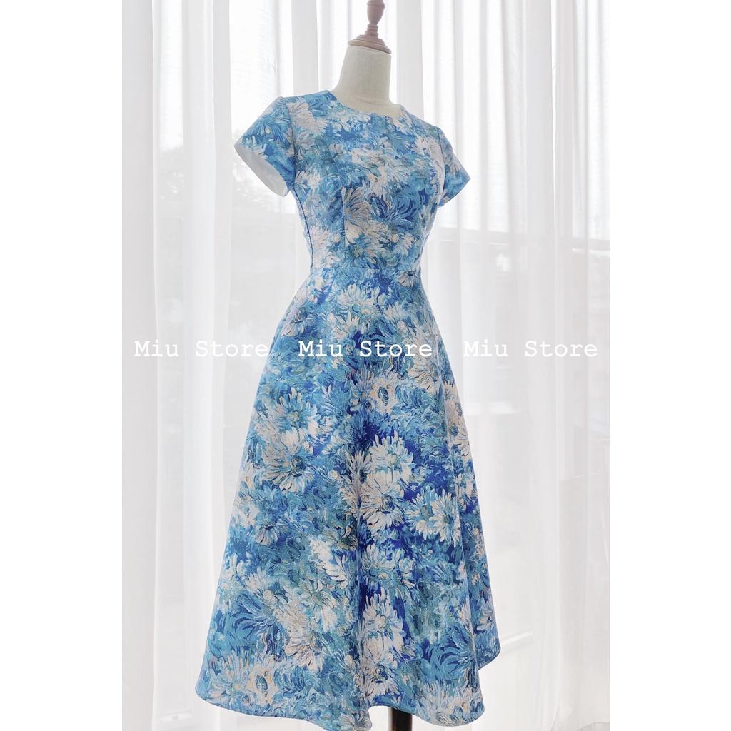 Đầm thiết kế gấm mềm họa tiết sang trọng cao cấp thanh lịch MIUSTORE D00304X