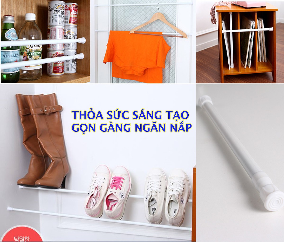 Thanh treo đa năng chân tròn sơn tĩnh điện không cần khoan bắt vít 50-80cm