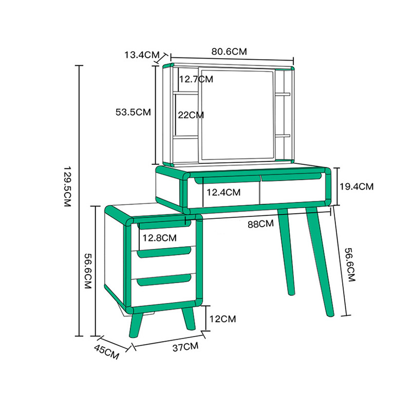 Bàn trang điểm vân gỗ Cao cấp sang trọng tiện ích, kèm gương ghế, Bàn phấn tủ bên 3 ngăn kéo  đa năng hiện đại