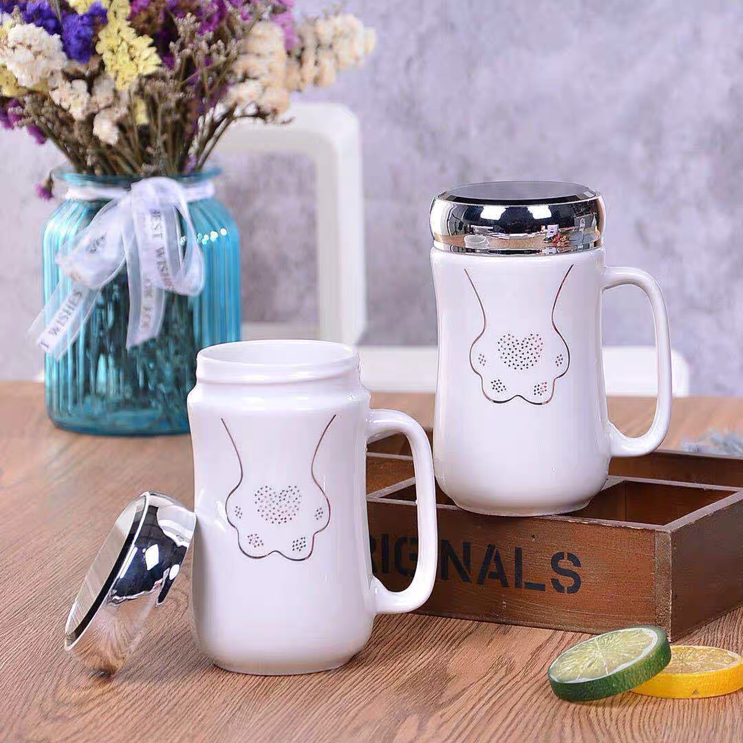 Ly sứ giữ nhiệt nắp tráng gương - Cốc Sứ Giữ Nhiệt Nắp Tráng Gương Có Tay Cầm Loại 450ml