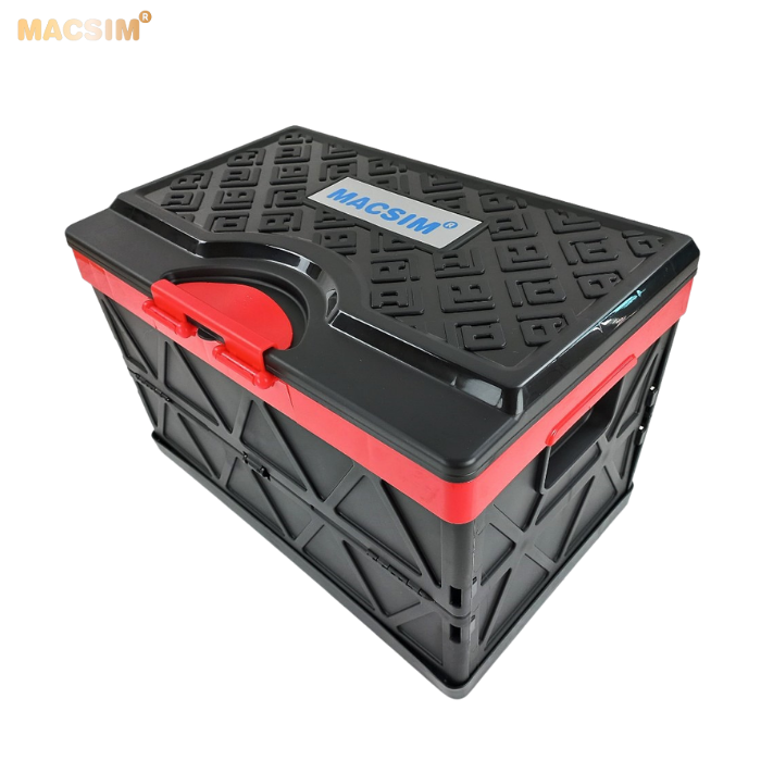 Hộp đựng đồ 48l đen pha đỏ xếp gọn kích thước 50cm x 32cm x 31cm - hộp đựng đồ trong cốp ô tô nhãn hiệu Macsim chất liệu PP cao cấp