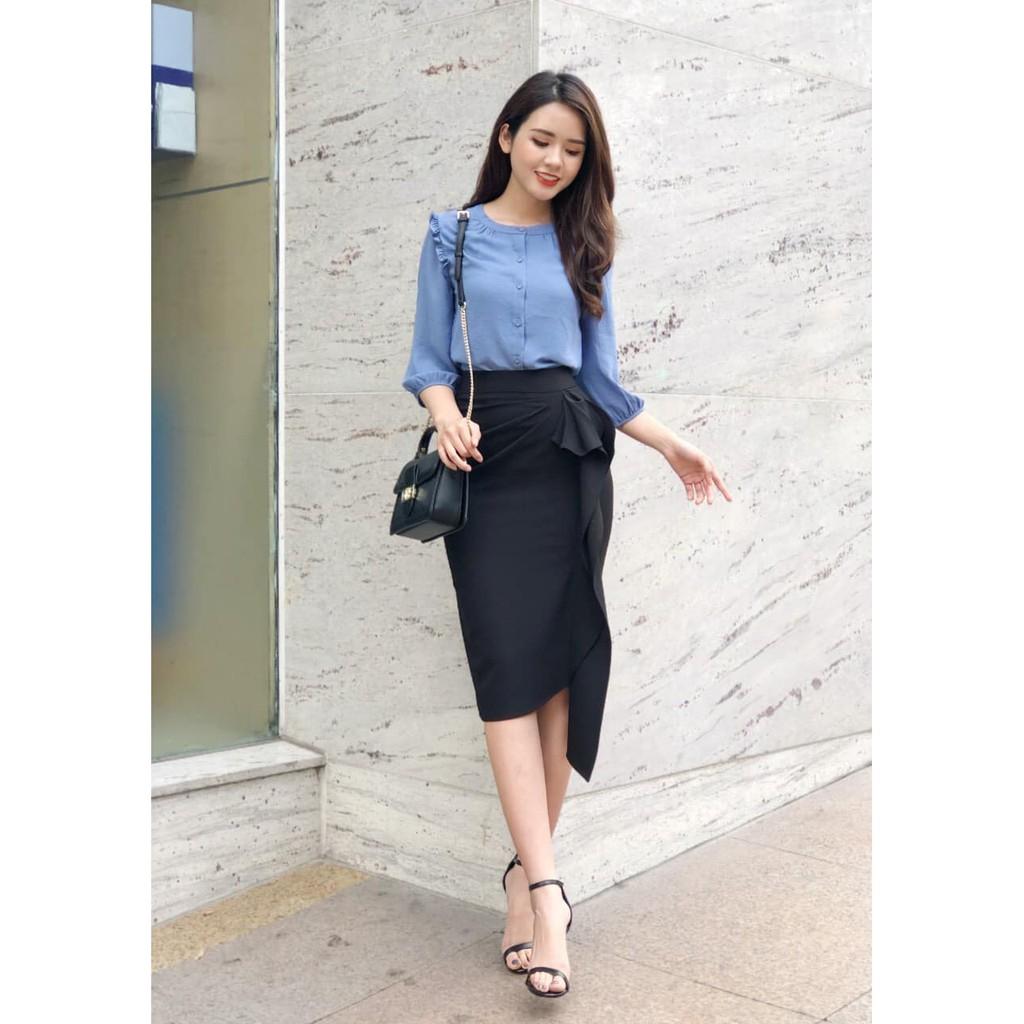 ÁO SƠ MI CỔ TRÒN BÈO VAI TAY LỬNG AM40