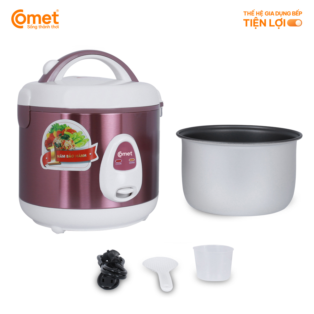 Nồi cơm điện nắp gài Comet CM8025 dung tích 1L – Công suất 400W, lòng nồi chống dính, giữ nóng lâu – Hàng chính hãng, bảo hành 12 tháng