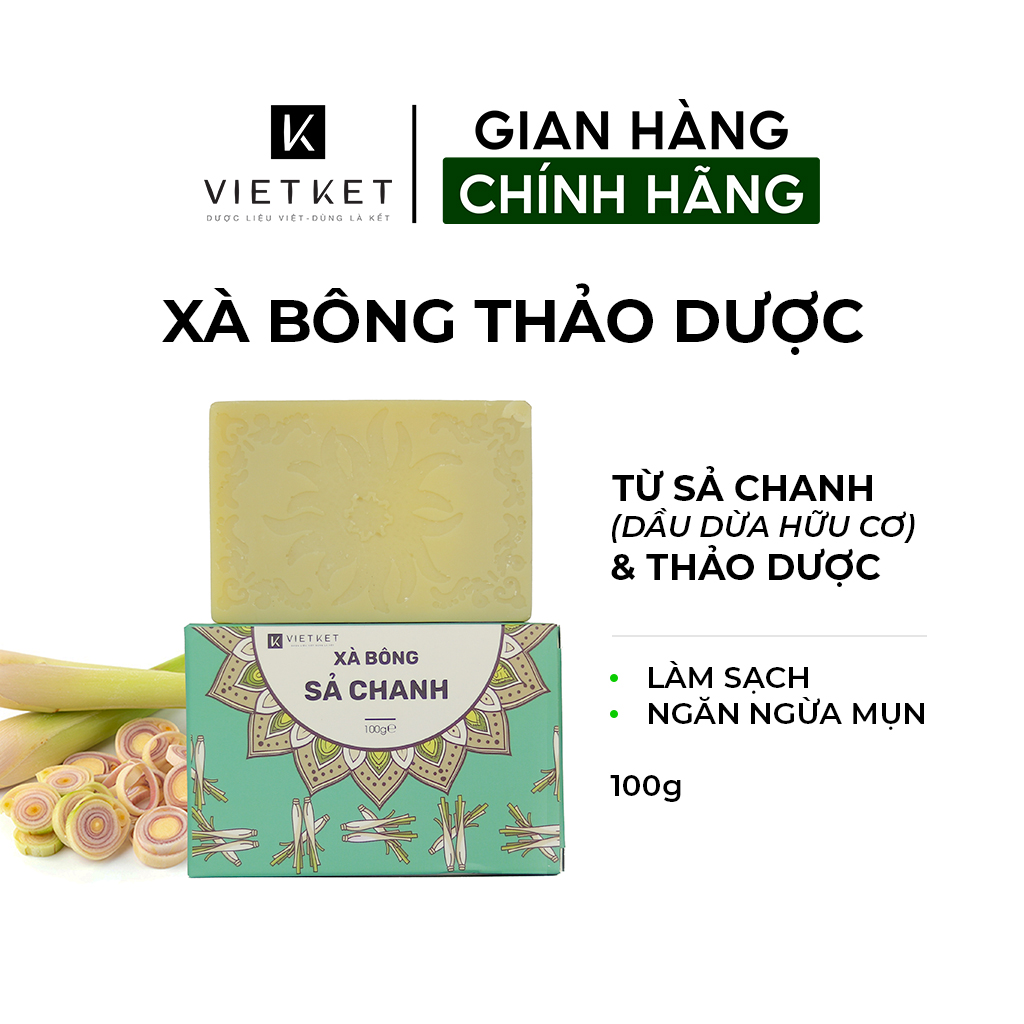 Cục Xà Bông Sả Chanh VIETKET DDHC 100g - Làm Sạch, Giảm Mụn Lưng, Sáng Da, Duy Trì Độ Ẩm, Hương Thơm Thảo Dược