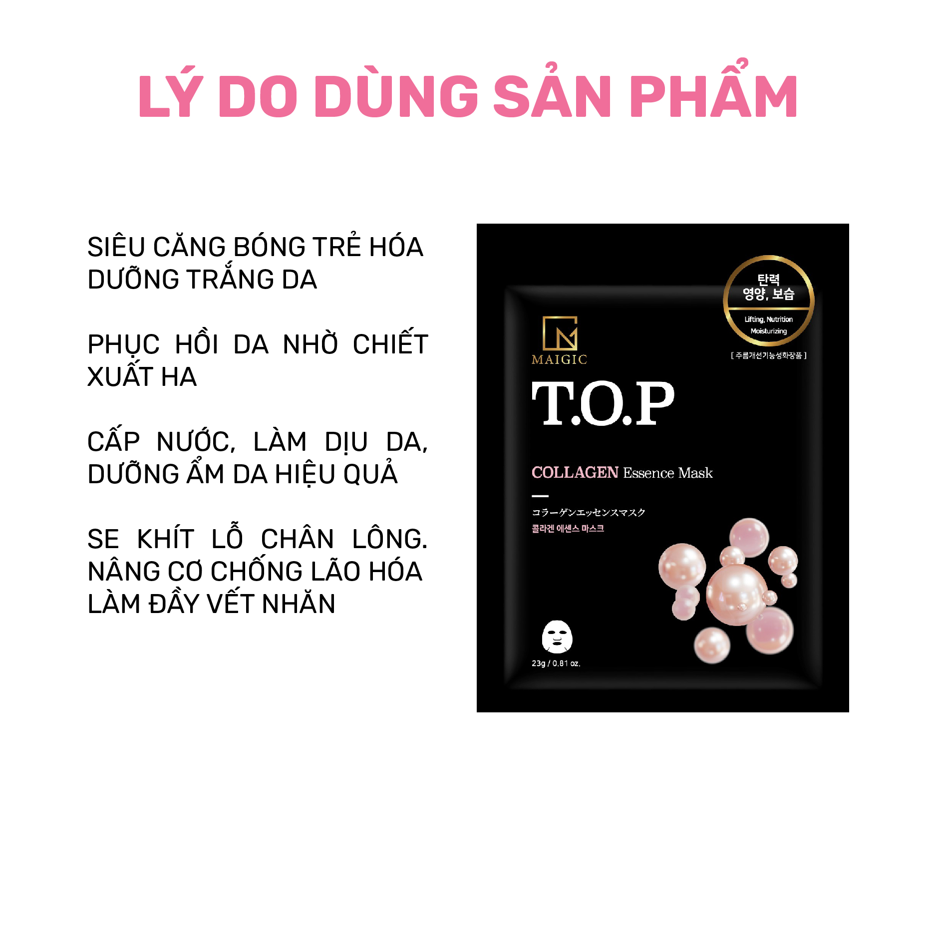 Mặt Nạ Giấy MAIGIC T.O.P Essence Mask Chiết Xuất Từ Collagen 23g