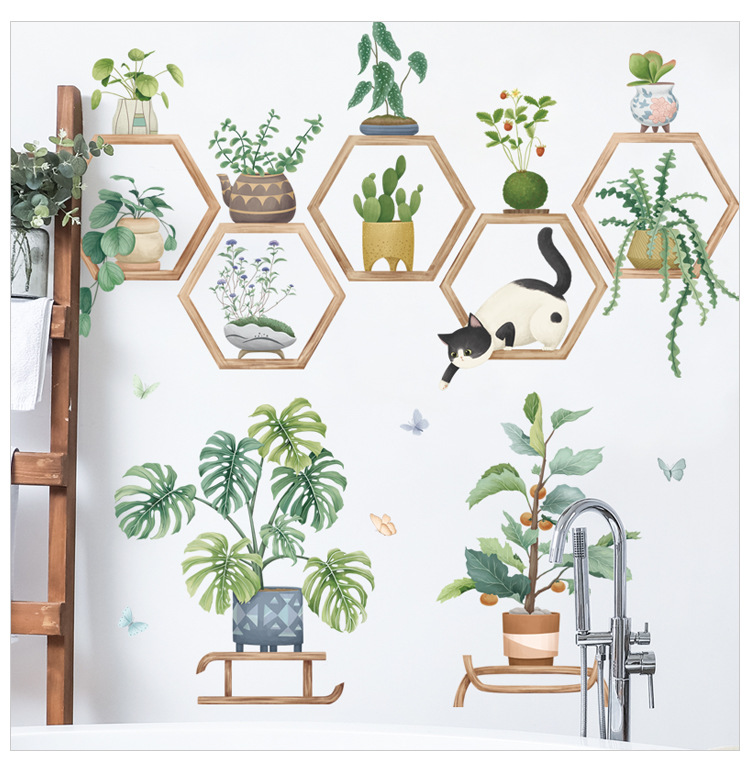 Sticker Giấy Dán Tường Decal Dán tường Tranh Dán Tường Trang Trí Tường Mẫu Kệ Cây Cảnh, Lục Giác  ZH-1001