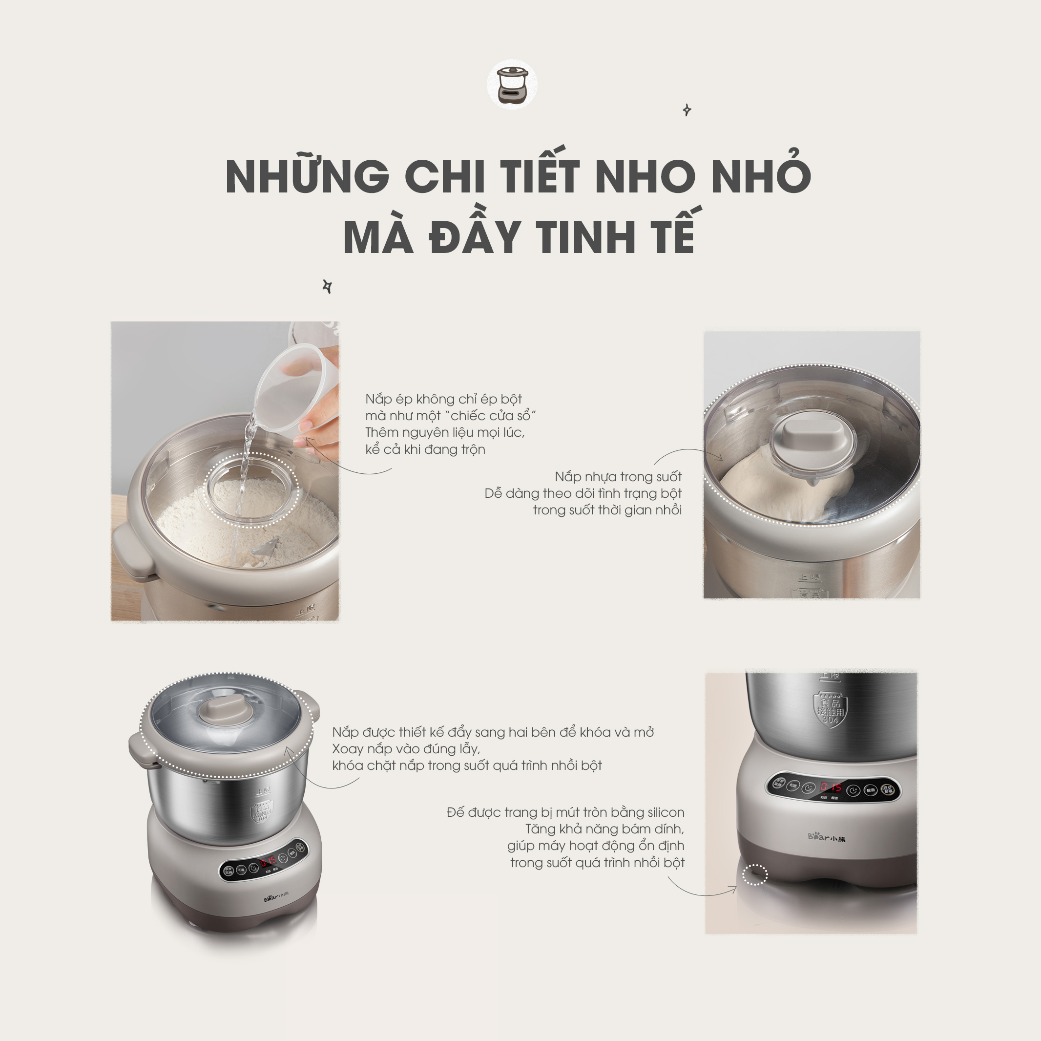 Máy Nhào Bột tự động 7L cao cấp Bear HMJ-A70C1 Hàng chính hãng