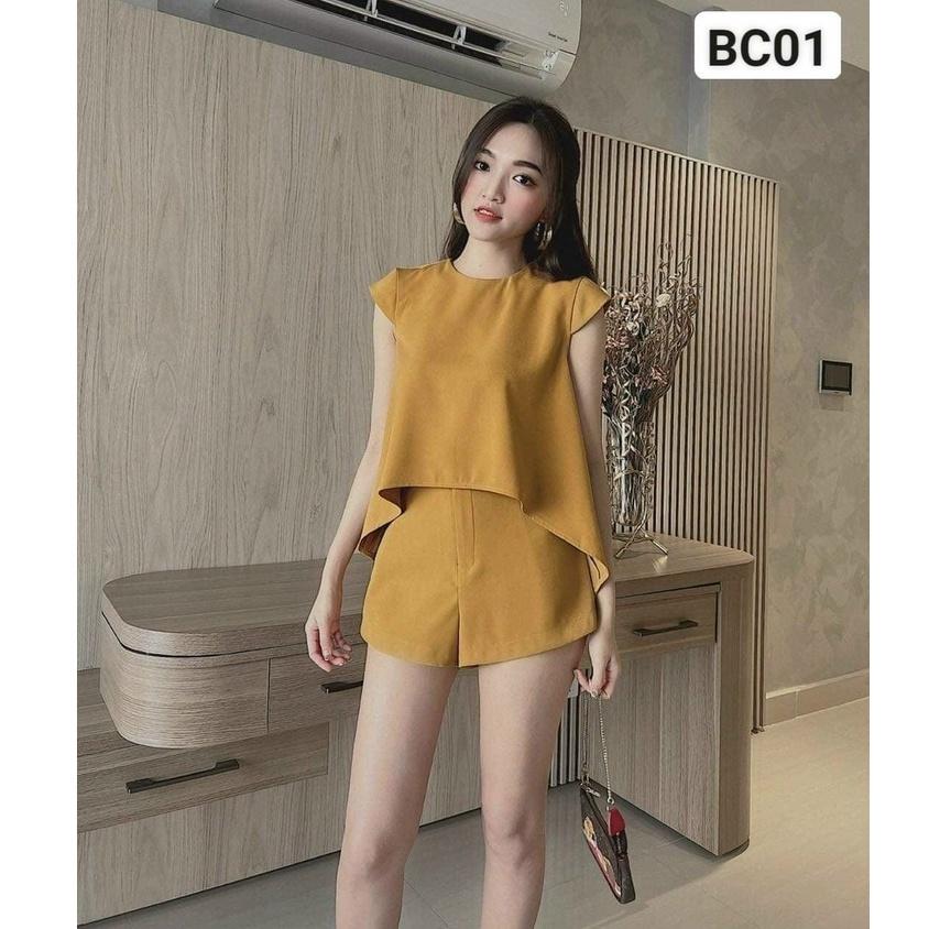 Sét bộ áo babydoll vạt cao thấp cổ tròn và quần ngắn