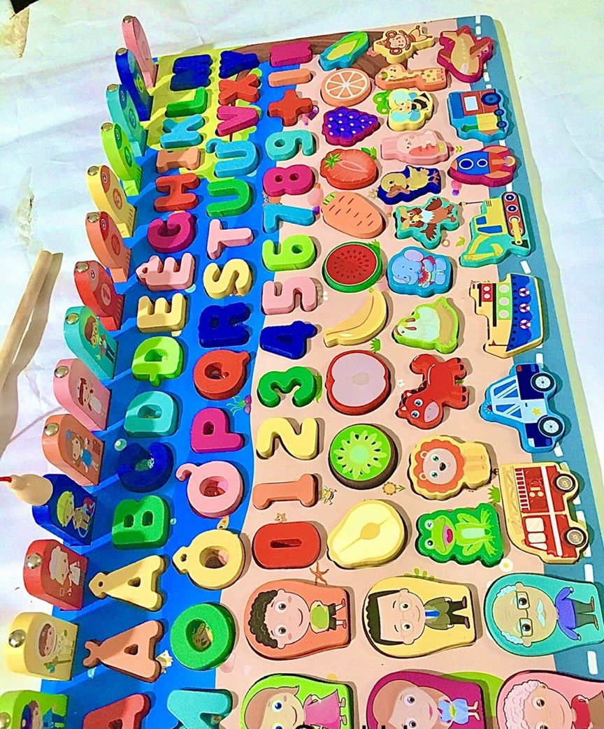 Đồ chơi gỗ thông minh Bảng chữ cái tiếng việt câu cá gỗ 7 in 1, đồ chơi giáo dục montessori phát triển trí tuệ