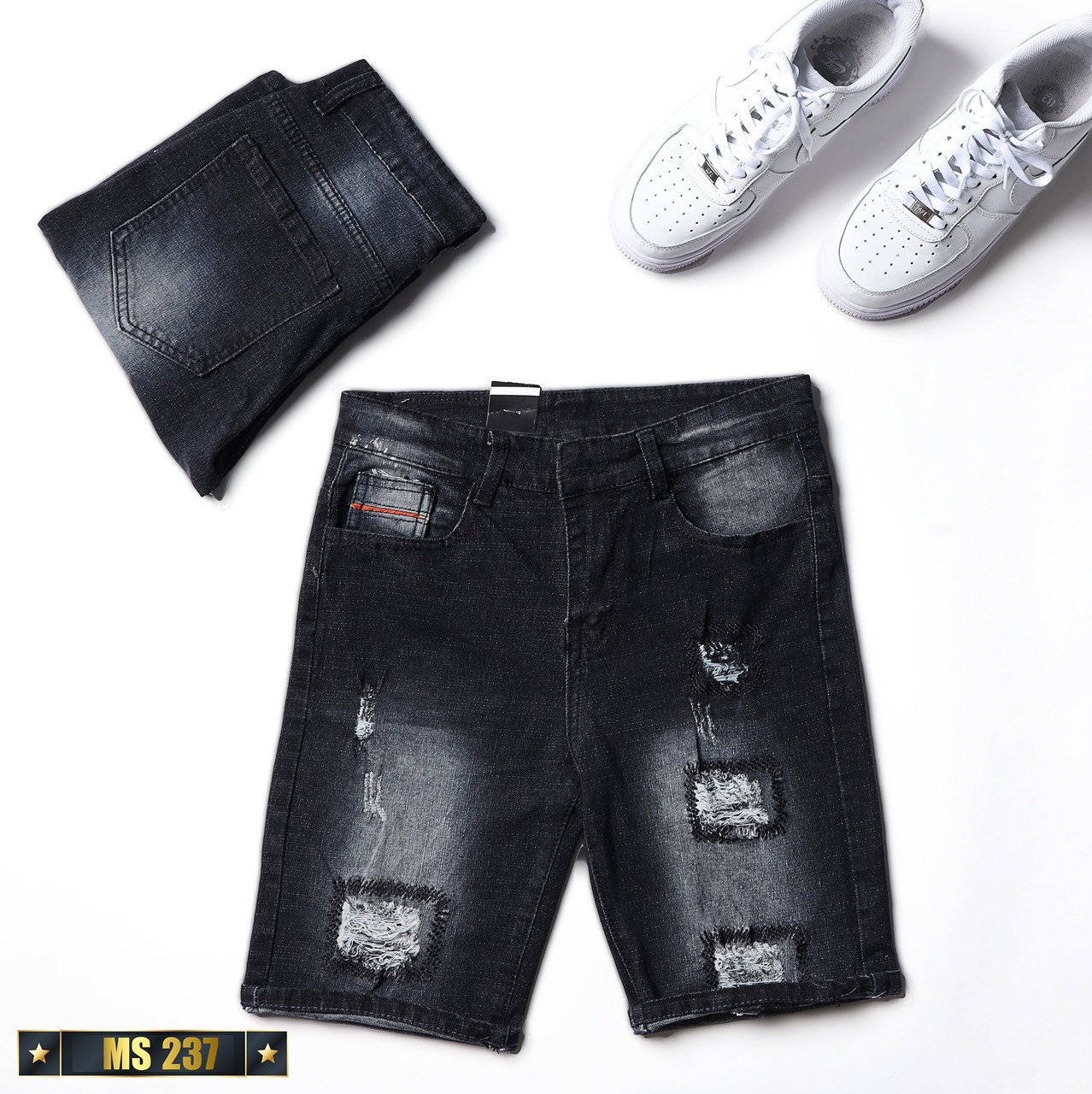 Quần short jean nam co giãn màu đen rách, quần sọt nam mẫu mới chất denim cao cấp thời trang Benny Fashion - MQ237
