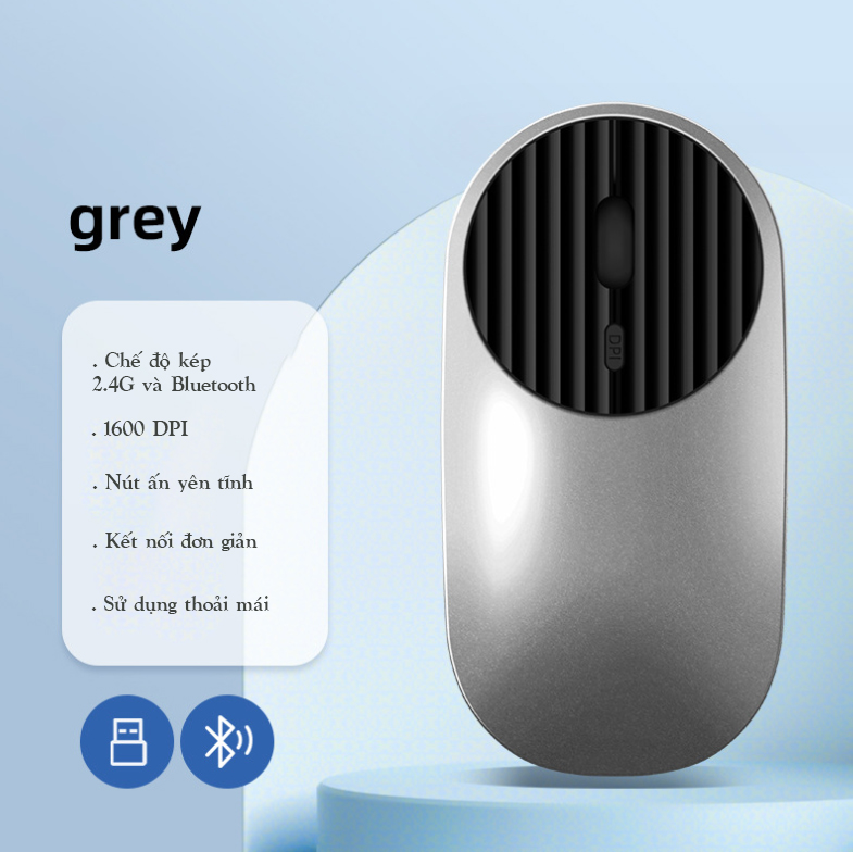 Chuột không dây Wireless 2.4G và Bluetooth sạc chân Type C dùng cho điện thoại, máy tính bảng, laptop