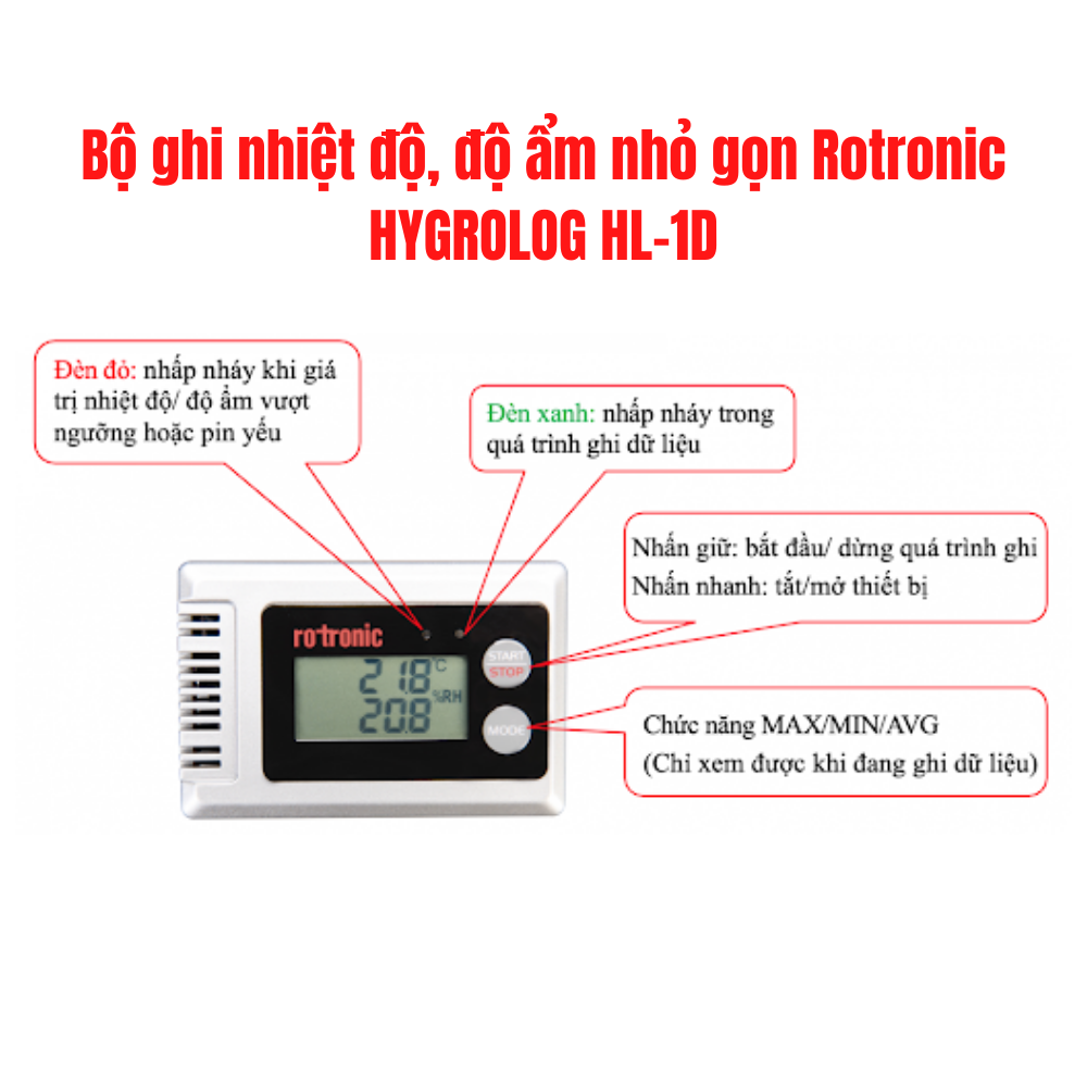 Bộ ghi nhiệt độ, độ ẩm Rotronic HYGROLOG HL-1D nhỏ gọn