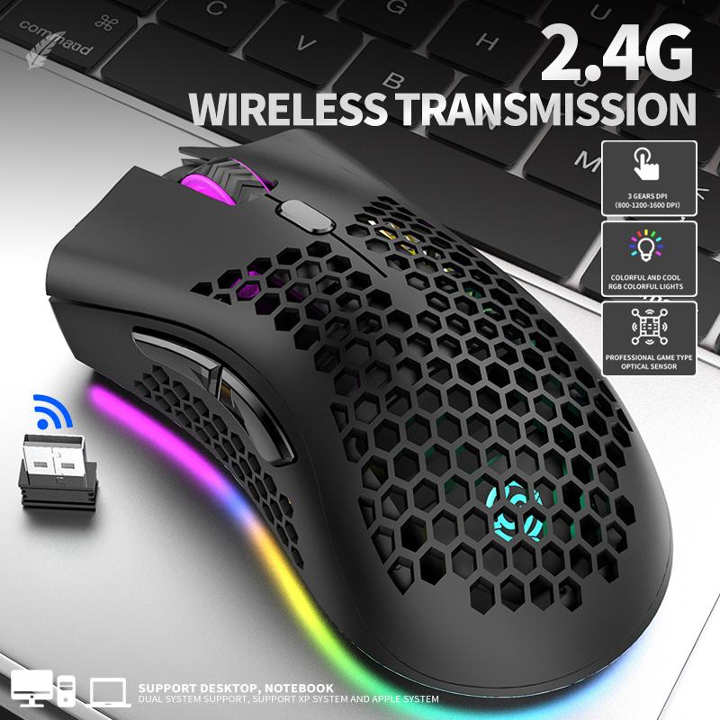 Chuột Không Dây USB Máy Tính Im Lặng Công Thái Chuột 1600 DPI Tổ Ong RGB Quang Mause Game Thủ Noiseless Chuột
