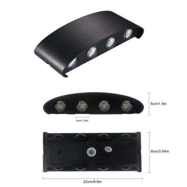 Đèn led gắn tường, Đèn tường led 2 đầu 8w ánh sáng vàng, đèn tường led nghệ thuật trang trí có chỉ số chống nước B115-8