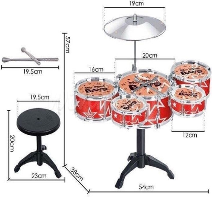 Bộ Trống Jazz Drum 5 Trống Có Ghế Cho Bé