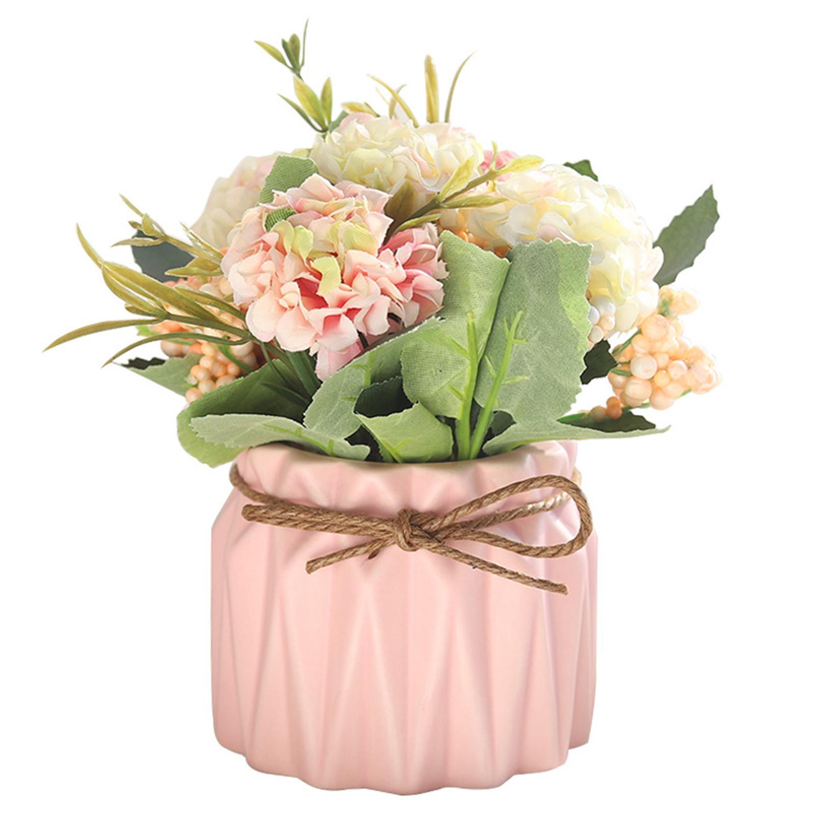 Mini Artificial Flower Fake Simulation Hydrangea Plant Ceramic Vase for Home