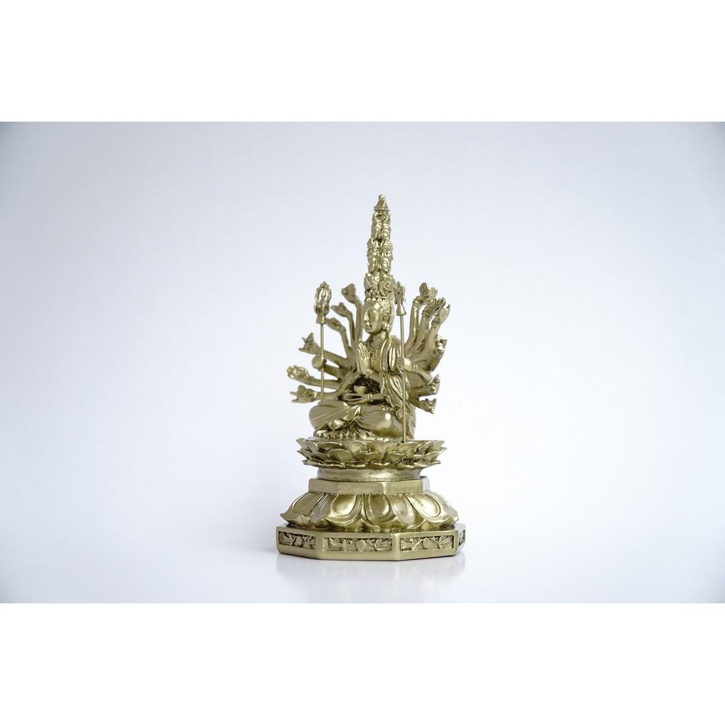 Tượng Phật Chuẩn Đề Thiên Thủ Thiên Nhãn xi mạ đồng - Cao 16cm