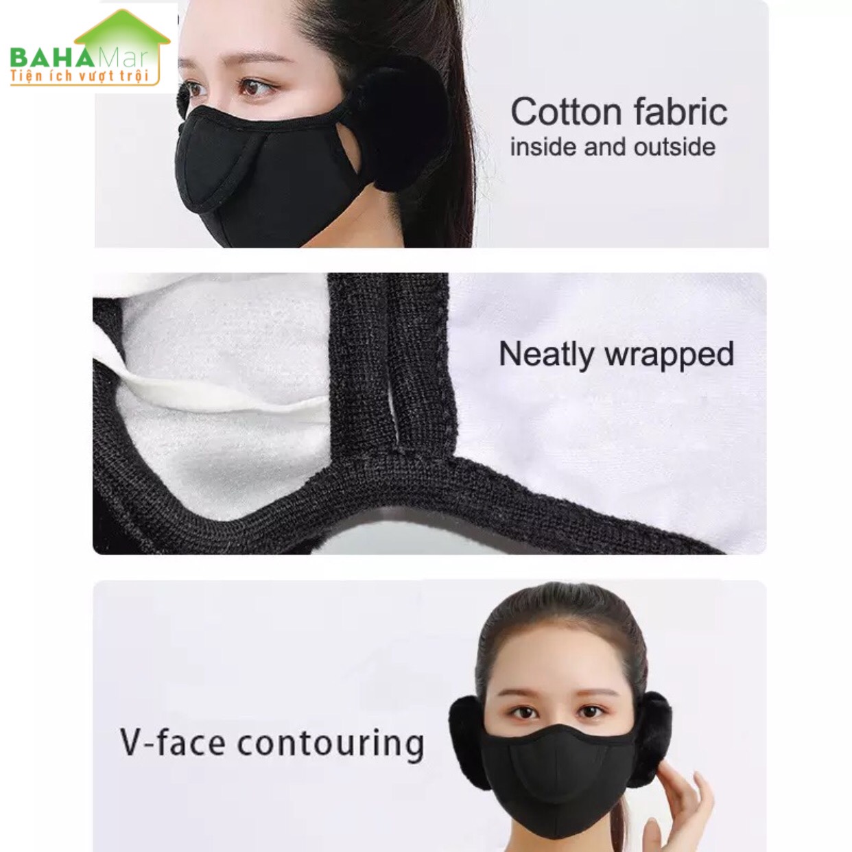 KHẨU TRANG TAI GẤU 2 TRONG 1 BAHAMAR kết hợp giữa khẩu trang và che bịt tai rất tiện và giữ ấm tốt khi ra ngoài vào mùa Đông lạnh