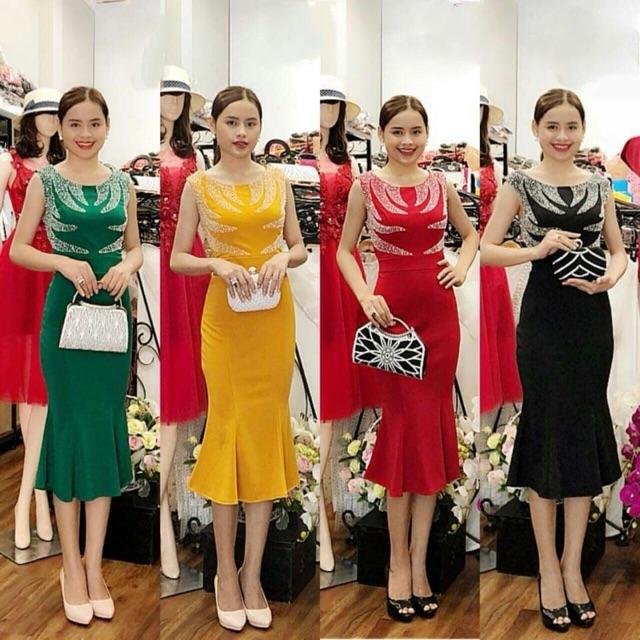 Đầm body đuôi cá kết chuỗi cườm tay cc SANG TRỌNG - Size ML đến 58kgMM MM