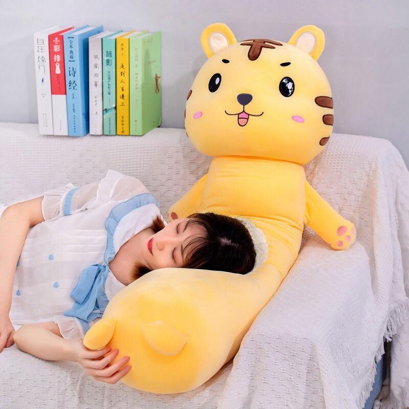 Gối Ôm Gấu Bông Hình Thú Hổ Vàng Cho Bé Kích Thước 1m1, Co Dãn 4 Chiều Chất Vải Mềm Mịn