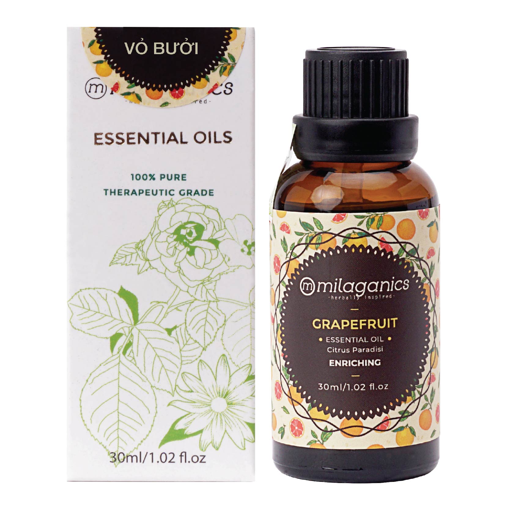 Tinh Dầu Vỏ Bưởi Nguyên Chất Kích Thích Mọc Tóc, Thư Giãn Tinh Thần, Giúp Đuổi Muỗi MILAGANICS 10-30ml