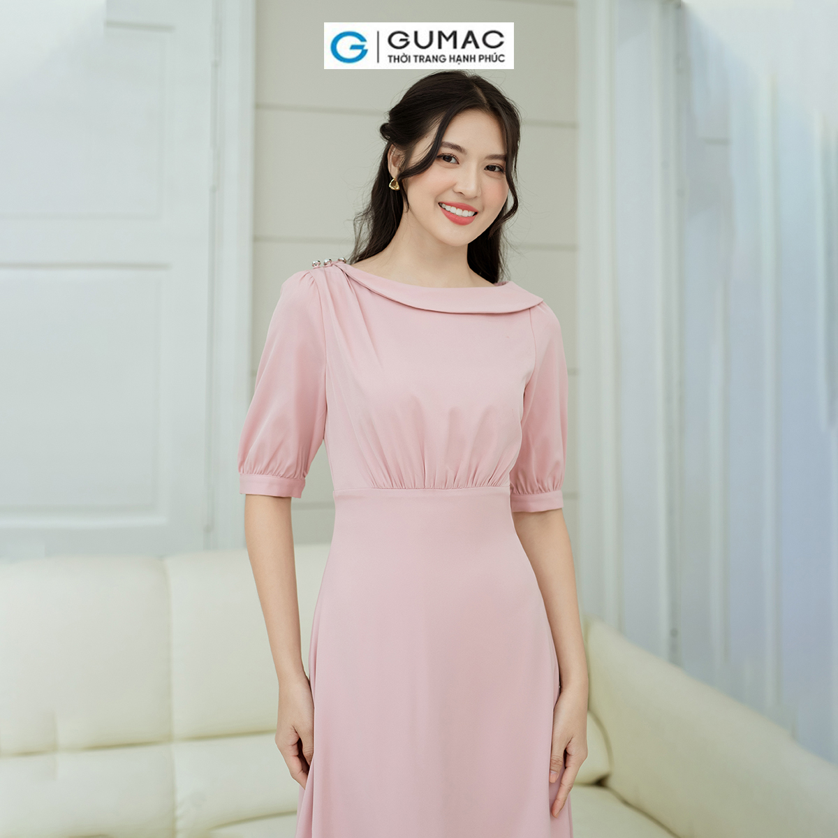 Đầm tay ngắn cổ thuyền GUMAC DD08056