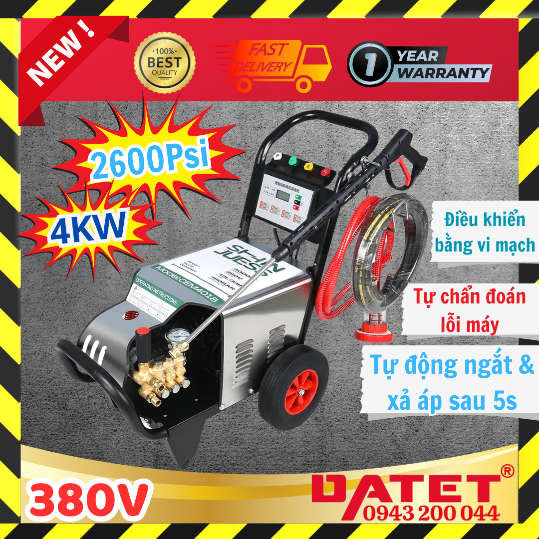 Máy rửa xe áp cao 4Kw, máy xịt rửa cao áp 2600Psi điện 3 pha 380V 18M25-4T4