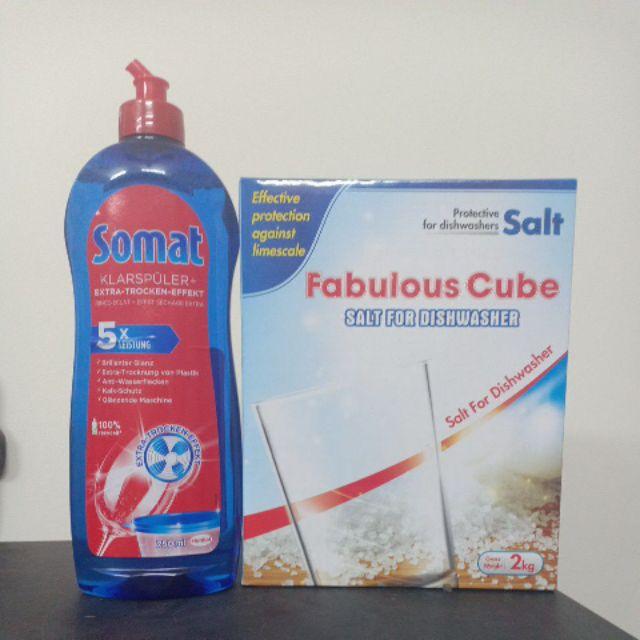 Combo 2kg muối làm mềm nước và chai nước làm bóng 750 ml Somat