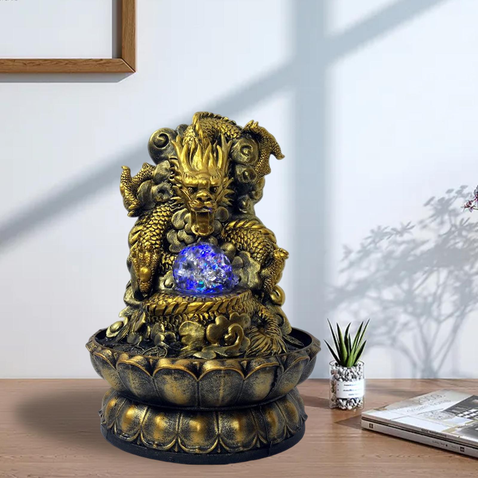 Desktop Water Fountain Feng Shui Waterfall Statue Ornament With Rolling Ball