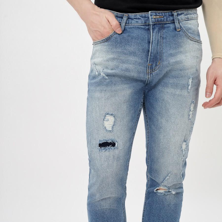 Quần jean dài nam cao cấp xanh denim MRC 0175 chất cotton cao cấp, form ôm vừa vặn, tôn dáng, trẻ trung - CUONG STORE