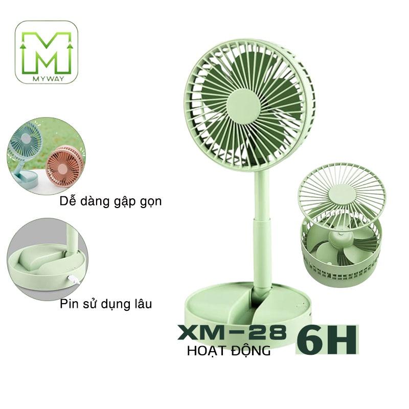 Quạt Tích Điện Gấp Gọn - Quạt Mini Để Bàn Xoay 180 Độ, 3 Tốc Độ Gió, Cổng Sạc USB, Pin 1200mAh - Bảo hành 1 đổi 1