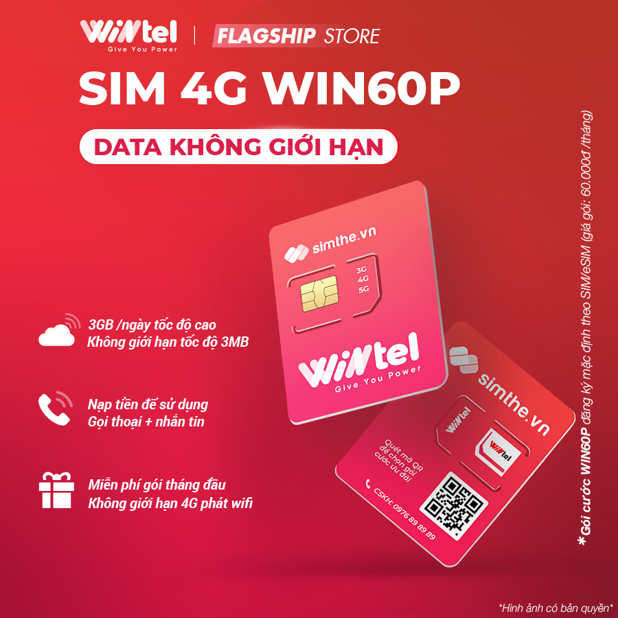 SIM WINTEL WIN60P - DATA 4G KHÔNG GIỚI HẠN. Dùng Sóng Của VinaPhone Trên Toàn Quốc - Giá Cước Siêu Rẻ Chỉ 60K/Tháng Được Bán Tại SimTheVN - Hàng Chính Hãng