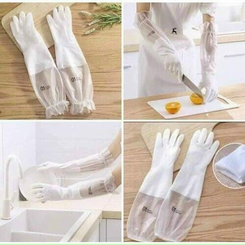 Găng tay cao su lót nỉ màu trắng