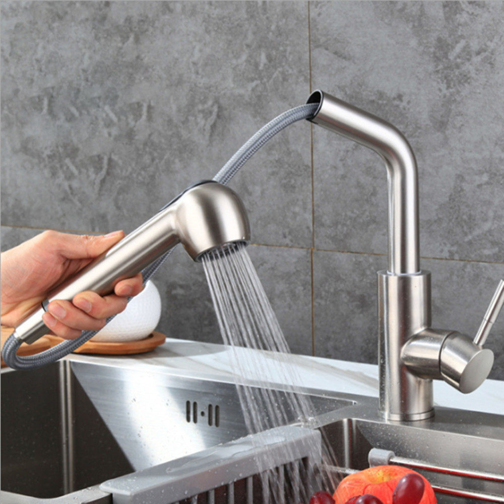 [KAMA - SUS304] Vòi rửa chén nóng lạnh dây rút inox 304 RC07 - vòi nước rửa chén cho hố inox nhà bếp 304 - vòi rửa chậu nhà bếp đa chức năng, tặng kèm bộ dây cấp nước nóng lạnh 60 cm