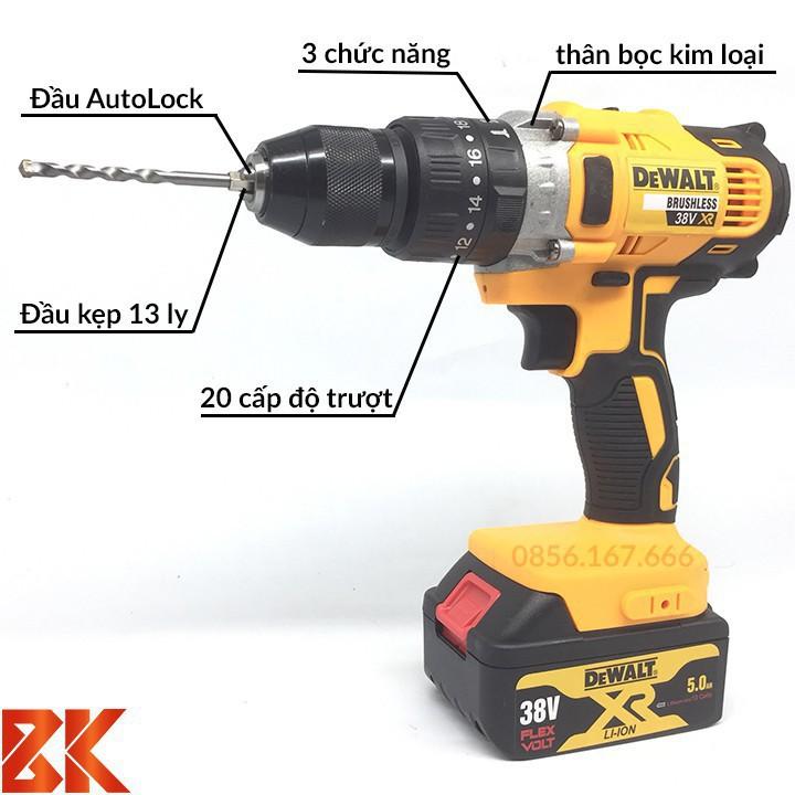 Máy Khoan Bê tông DEWALT 38V - Pin 10 CELL – Máy bắt vít (TẶNG 1 Mũi Khoan) – Không chổi than - 100% Lõi Đồng