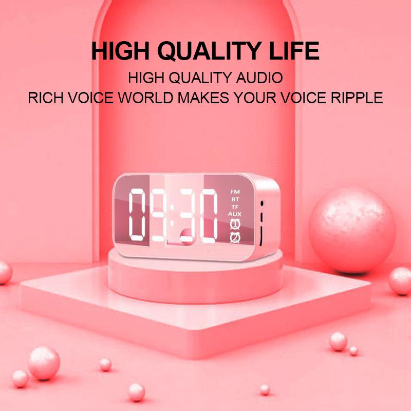 Loa Bluetooth không dây với FM Radio Mini Magable Gương Gương báo thức Cài đặt đồng hồ báo thức kép Cài đặt di động Universal Color: black
